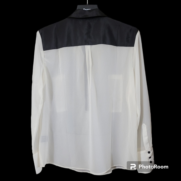 W.g.b. by Walter Baker Cody top off white black colour block tuxedo blouse nwt - Picture 2 of 6
